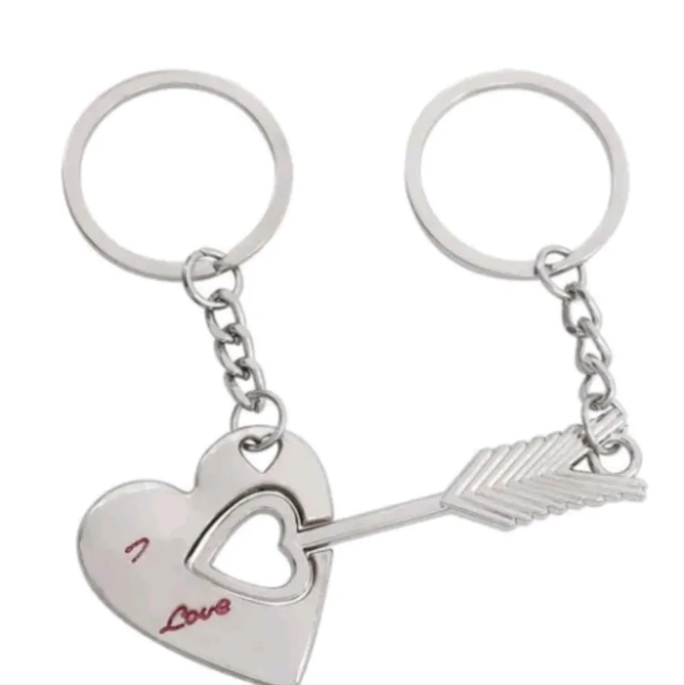 Couples Gift Set Silver Heart & Arrow I Love You Keychains Keyrings Gift